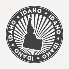 Idaho round logo. Vintage travel badge with the circular name and map of us state, vector illustration. Can be used as insignia, logotype, label, sticker or badge of the Idaho. - obrazy, fototapety, plakaty