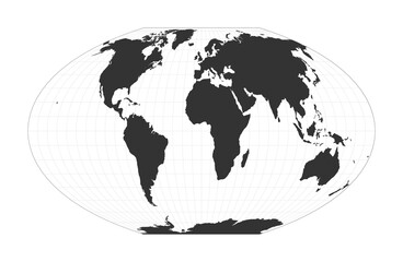 Map of The World. McBryde-Thomas flat-polar quartic pseudocylindrical equal-area projection. Globe with latitude and longitude net. World map on meridians and parallels background.