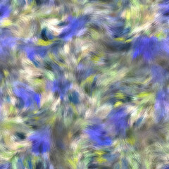 Seamless faux digital painted floral pattern print. High quality illustration. Procedural painting with realistic brush strokes in impressionistic style. Abstract art for surface design and print.