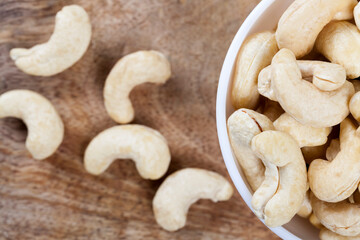 delicious and healthy raw cashew nuts, close up