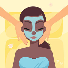 Afro american female character in a spa facial massage