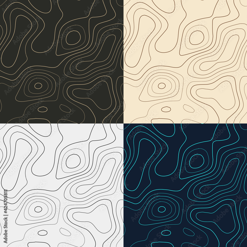 Poster topography patterns. seamless elevation map tiles. beautiful isoline background. modern tileable pat