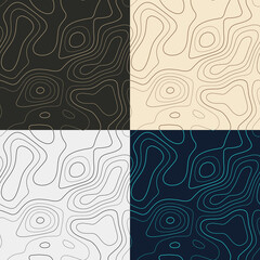 Topography patterns. Seamless elevation map tiles. Beautiful isoline background. Modern tileable patterns. Vector illustration.
