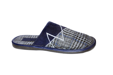 One blue slipper with a pattern on a white background. Isolate