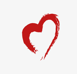 A brush stroke, a hand-drawn heart.Red heart on a white background.Contour.  Vector image, design element, place for text.