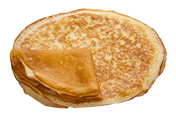 Plate with pancakes on white  top view