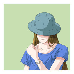 Girl wearing a hat minimal drawing style - 424708676