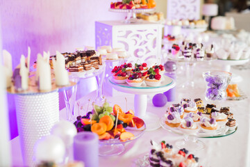 Delicious wedding reception candy bar dessert table