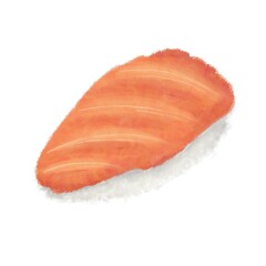 Illustration of sushi salmon and rice on a white background Japanese food