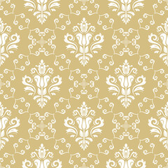 Classic seamless pattern. Damask orient ornament. Classic vintage yellow and white background. Orient ornament for fabric, wallpaper and packaging