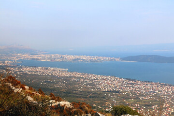 Fototapeta na wymiar Aerial view of Split and Kastela, towns in southern Croatia.