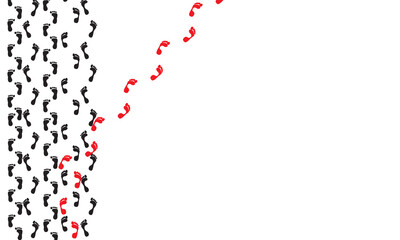 Concept of choosing your own path, getting out of the crowd. White background