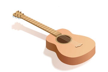 Fototapeta premium Isometric guitar illustration. Isometric acoustic guitar 3D rendering. Classic musical instrument renderind isolater on white background with shadow.