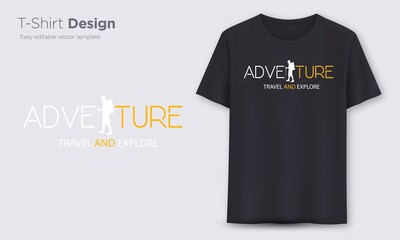 Adventure Travel and Explore. Stylish t-shirt and apparel modern design with Hiking, typography, print, vector illustration. Global swatches.