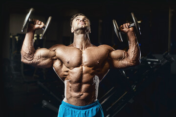 Fototapeta na wymiar fit man training arm muscles at gym