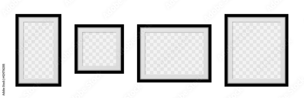 Poster set realistic empty frames on transparent background. collection square photo frame blank mockup. ve