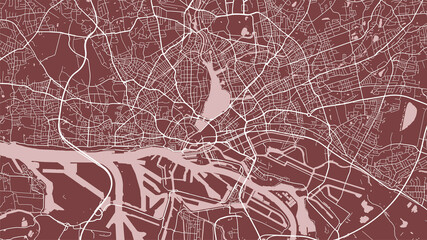 Red vector background map, Hamburg city area streets and water cartography illustration.