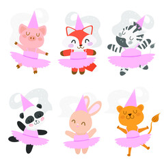  
six animal kids in ballet  on the white background