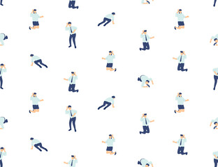 Fototapeta premium Businessman layoffs unemployed seamless pattern, Economic crisis exit from covid-19 virus concept poster and social banner design illustration isolated on white background, vector eps 10