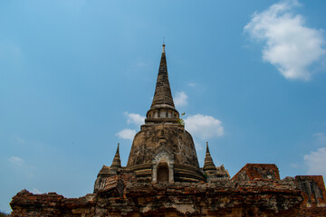 Fototapeta na wymiar Travel Thailand. Ancient temple. Phra Sri Sanpetch temple in the Ayutthaya Historical park. Ayutthaya in Thailand.