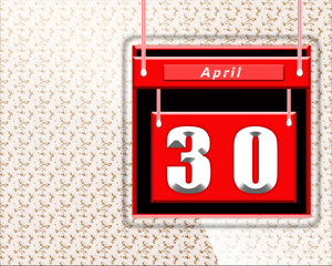 30 April Calendar on Marble Backgrand