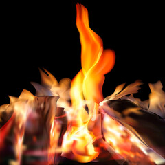 Realistic fire flames set on transparent background. 3D bonfire on transparent background isolated vector illustration.