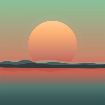 Vector illustration depicting the sun and the sea. Landscape in a retro style.