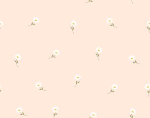 Flower seamless pattern on pink background. Drawn floral rustic texture