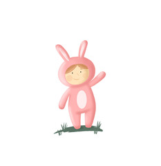 Pink funny rabbit. Baby in bunny costume