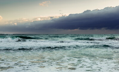 Sea waves in mediterranean sea during storm.