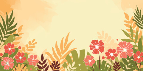 Fototapeta na wymiar Design banner frame flower Spring background with beautiful. flower background for design. Colorful background with tropical plants. Place for your text.