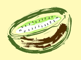 drawn abstract kiwi with yellow background
