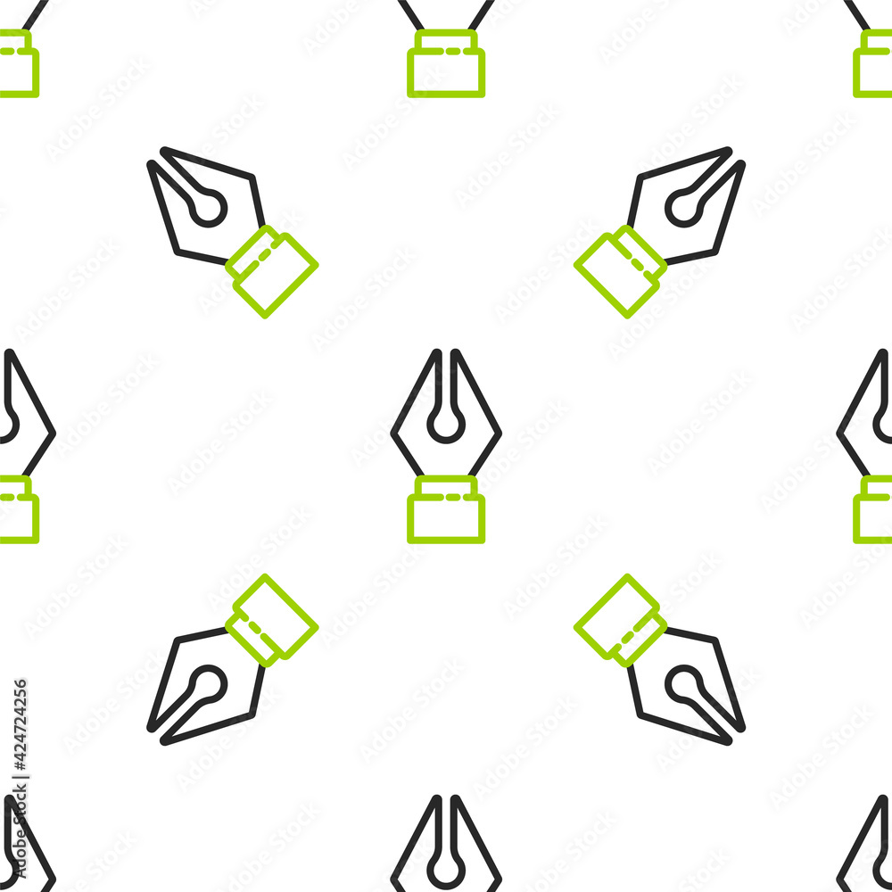 Poster line fountain pen nib icon isolated seamless pattern on white background. pen tool sign. vector illu