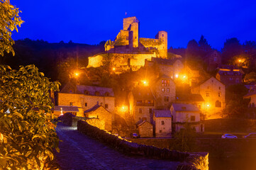 Belcastel medieval castle at night. Aveyron. France