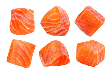 slices of red fish on a white background