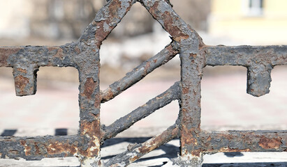 crossbar pole metal,   rusty metal texture,  deep fracture of metal with peeling paint, Concept of anti-corrosion painting.