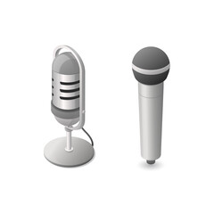 Microphone set. Isometric colored vector illustration. Isolated on white background.