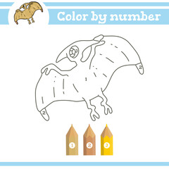 Dinosaurs Color by numbers. Coloring page for preschool children. Learn numbers for kindergartens. Educational game. Vector illustration