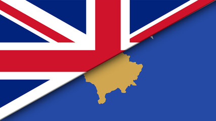 Fototapeta na wymiar Kosovo Flag and United Kingdom Flat Flag - Double Flag 