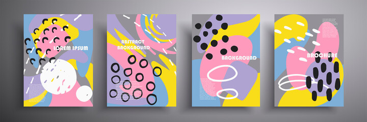 Vector creative design. Covers with abstract shapes and doodles. Modern trendy pattern for funny cover template for brochure, book, magazine, postcard, notepad, etc.
