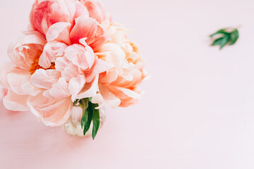 Bunch of pink peonies and roses
