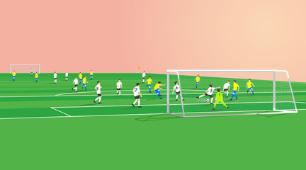 Soccer Shooting scene in front of the goal. Vector © JUN
