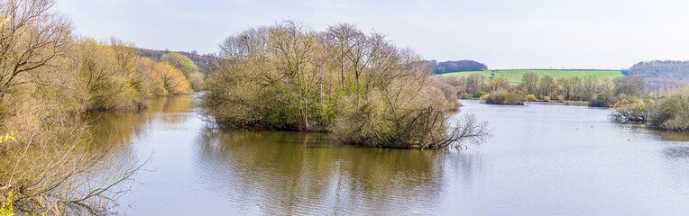 Fototapeta na wymiar A view across wetland on the outskirts of Nottingham, UK on a sunny spring day