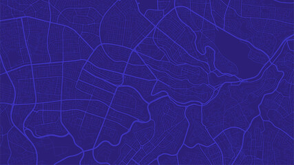 Dark blue vector background map, Amman city area streets and water cartography illustration.