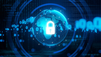 Cybersecurity and global communication, secure data network.