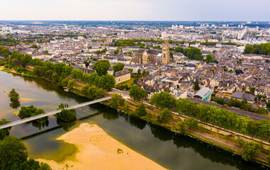 Fototapeta premium Aerial panoramic view of Tours city in Loire valley of France