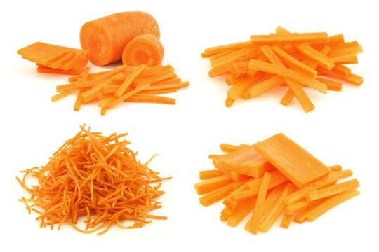 winter carrot cut in slices and julienne  on a white background