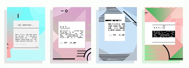 Covers templates set with graphic geometric elements. Applicable for brochures, posters, covers and banners. Vector illustrations.