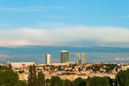 Scenery of Pankrac, modern district with skyscrapers in Prague, Czech Republic

