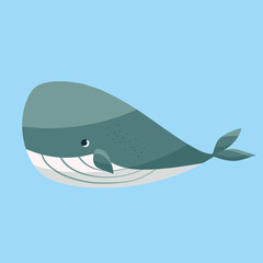 Vector handdrawn sea mammal blue big cartoon cute whale 